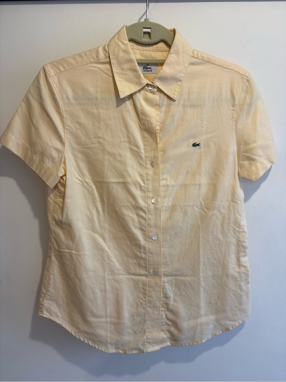 Lacoste Short-Sleeve Button-Down Shirt in Pale Yellow